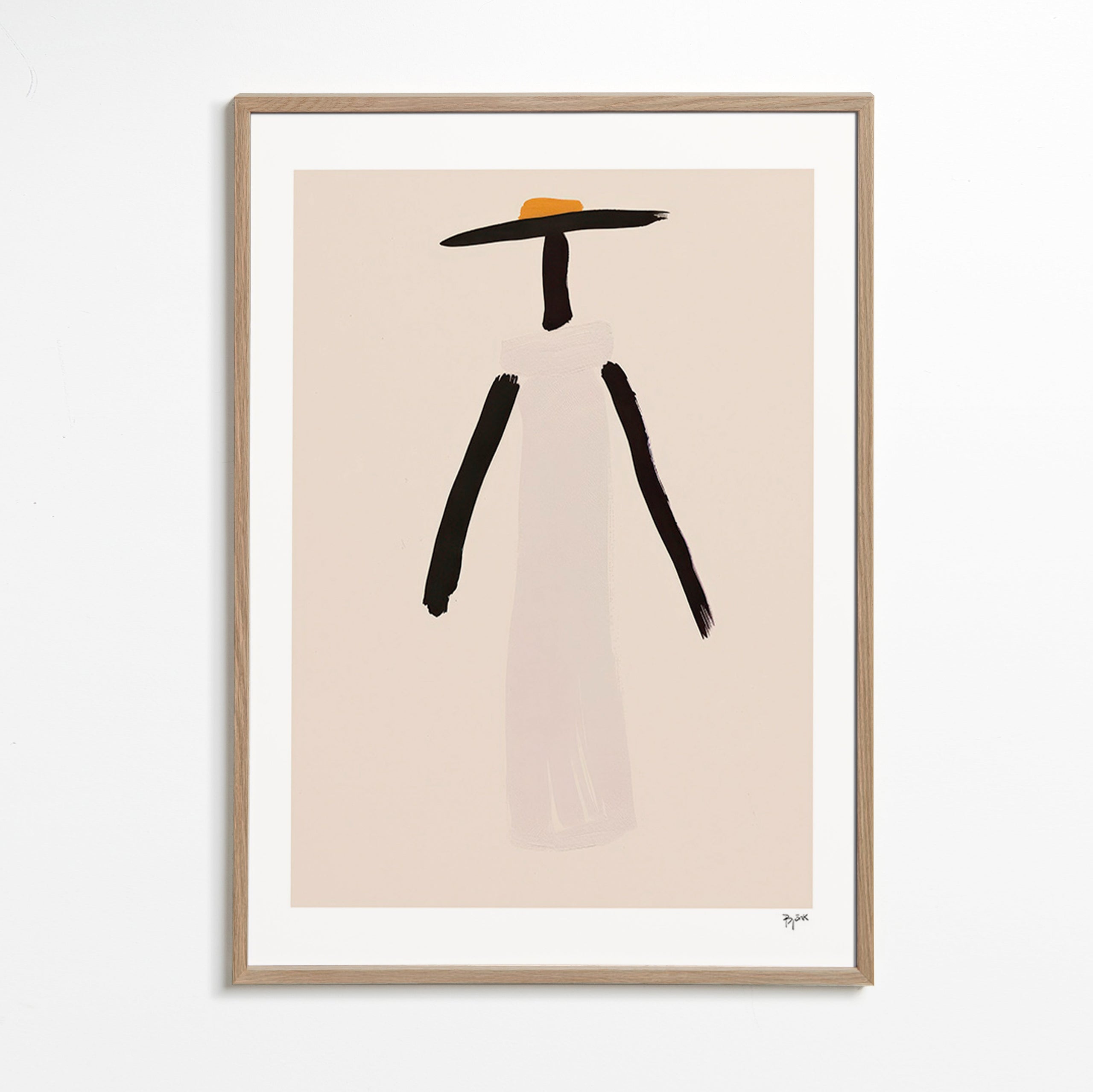 Cuadro minimalista figura con sombrero y vestido – Oak Frame