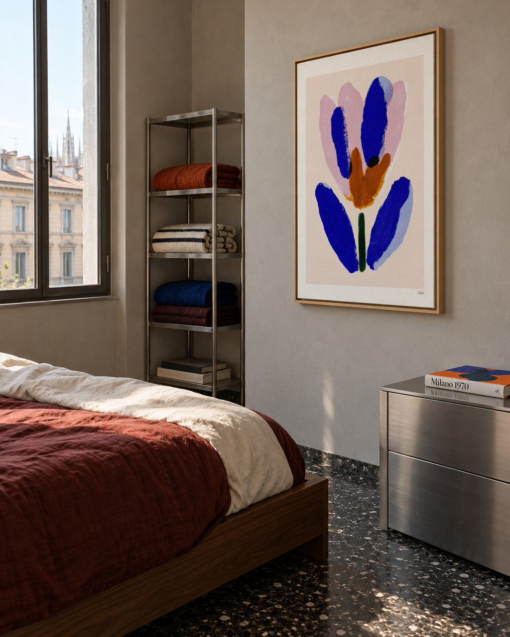 Blue Bloom - Framed canvas in an interior