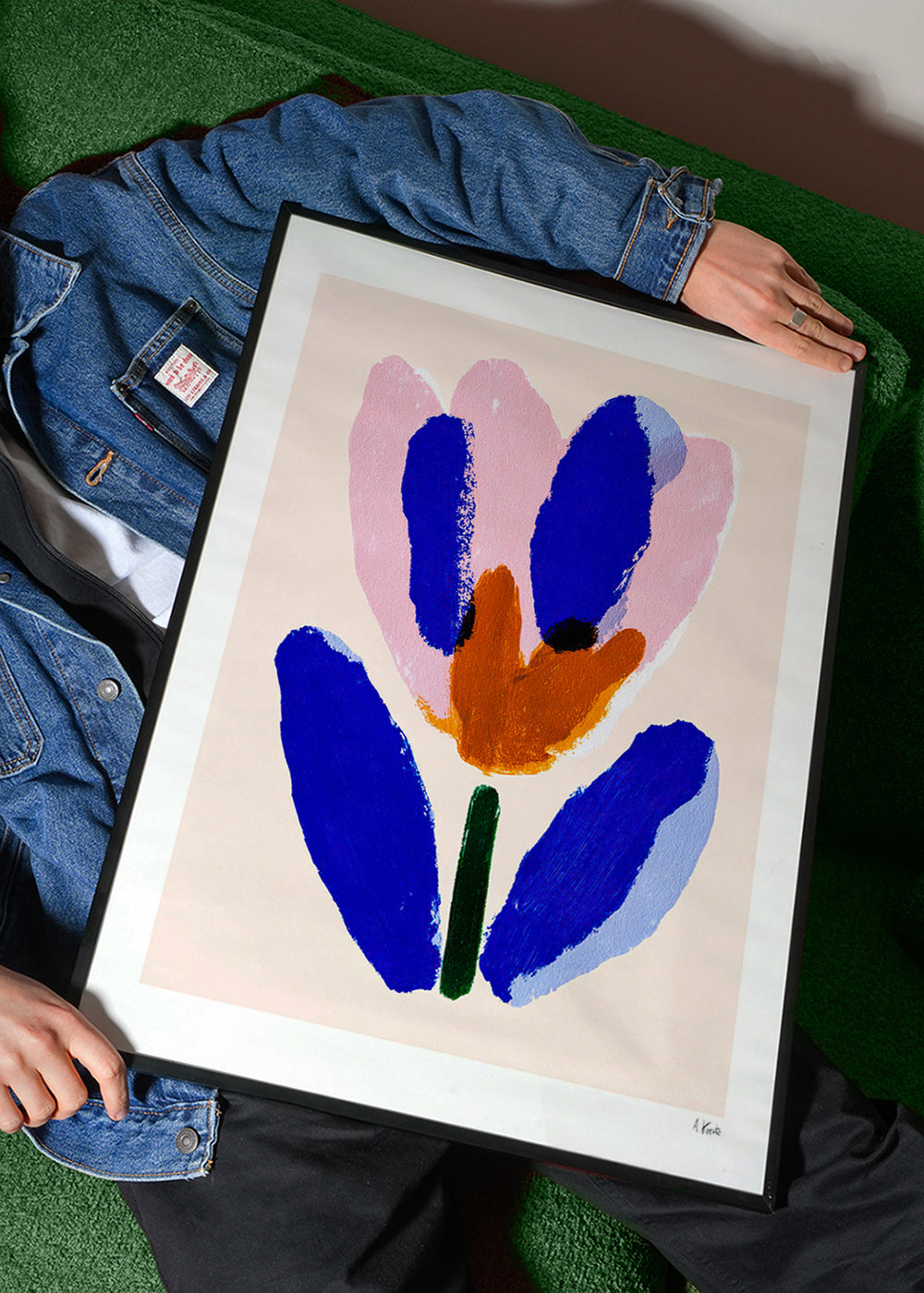 Lámina botánica flor pictórica azul y rosa – Product3