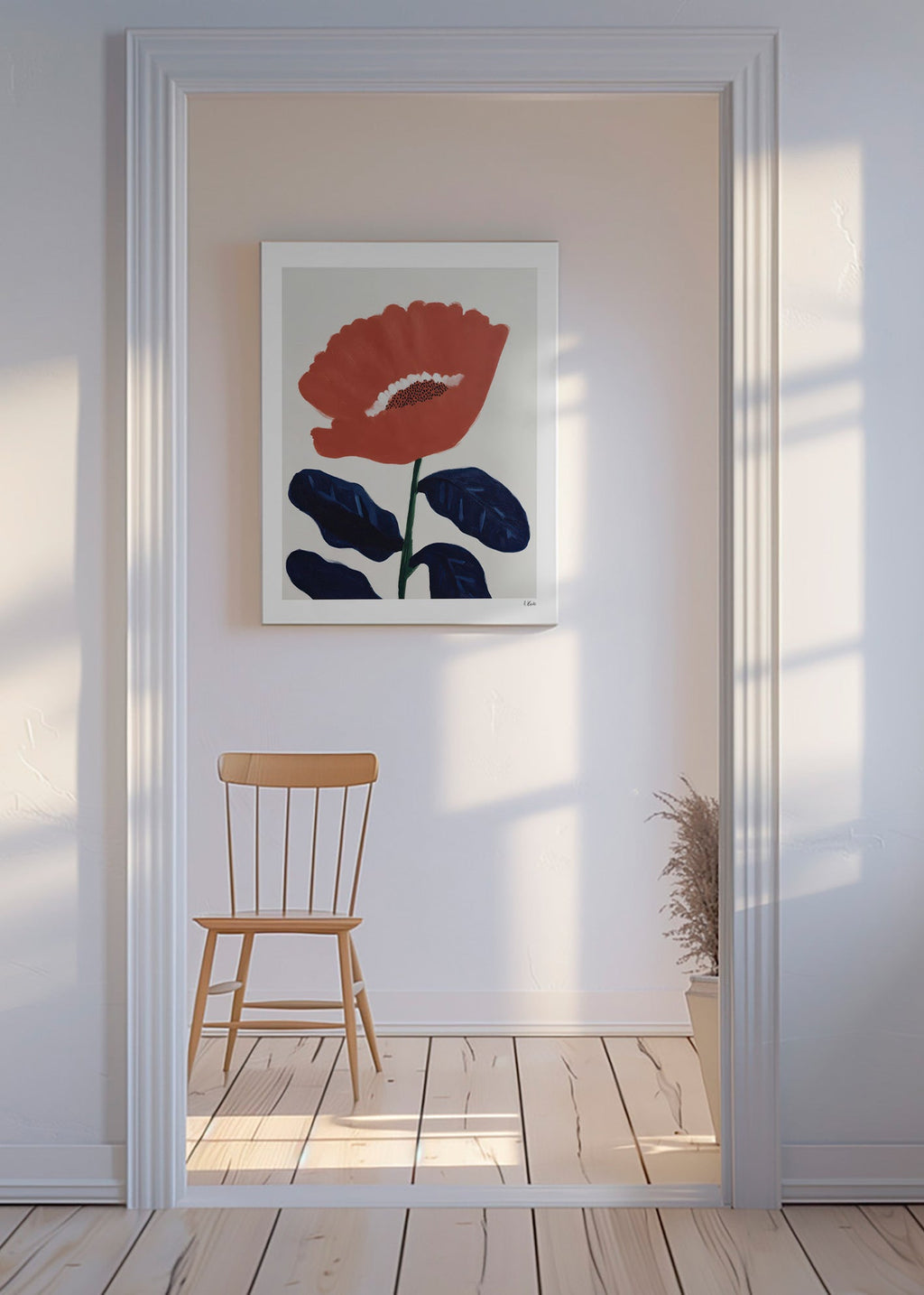 Lámina botánica coral sobre fondo neutro – Canvas