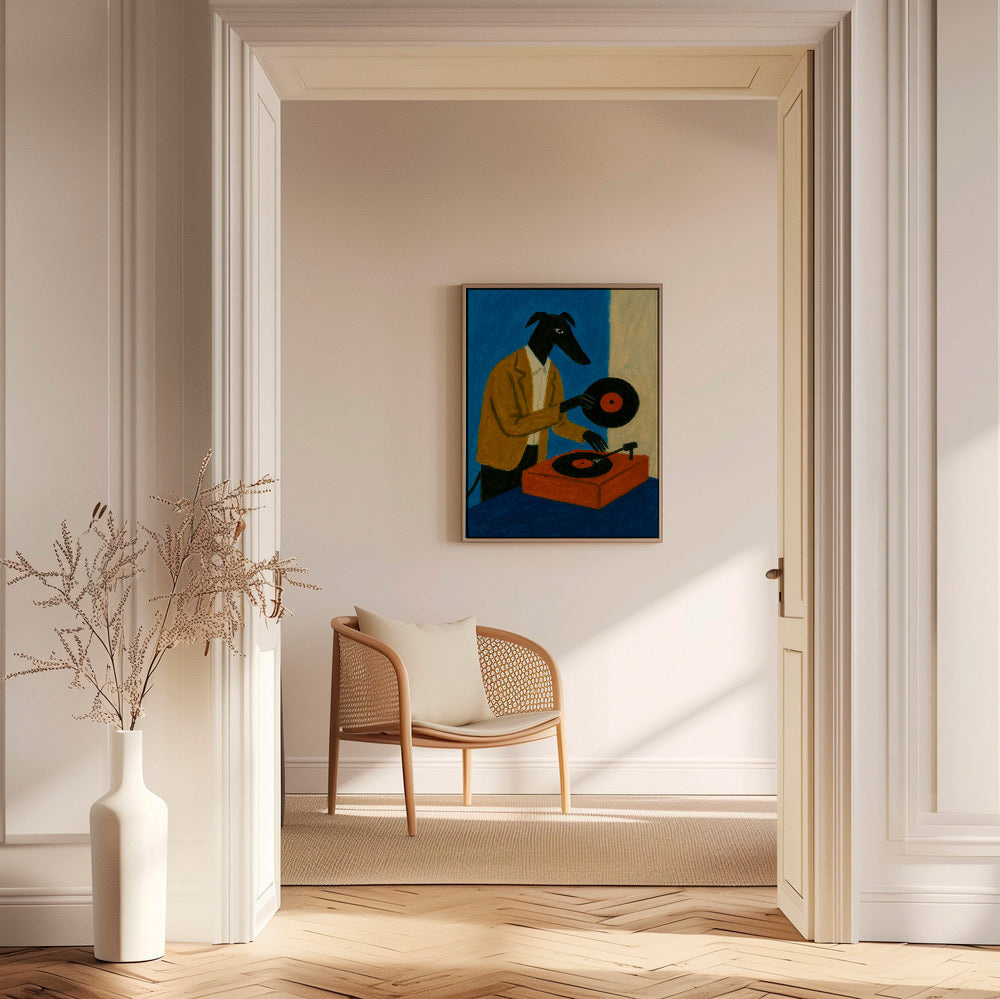 Ilustración de DJ perro con vinilo – Canvas1