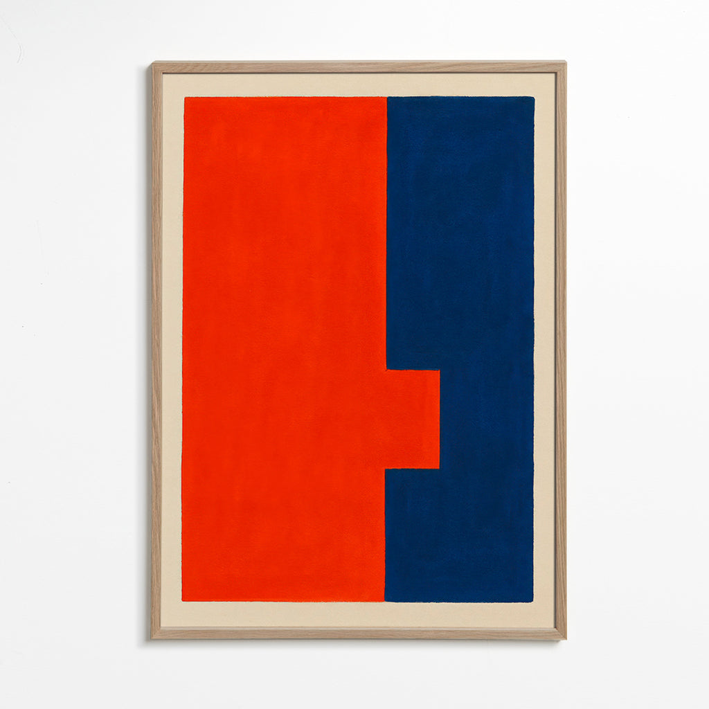 Cuadro abstracto vertical rojo y azul – Oak Frame