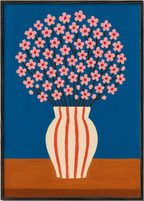 Lámina botánica: jarrón con flores rosas – Black Frame