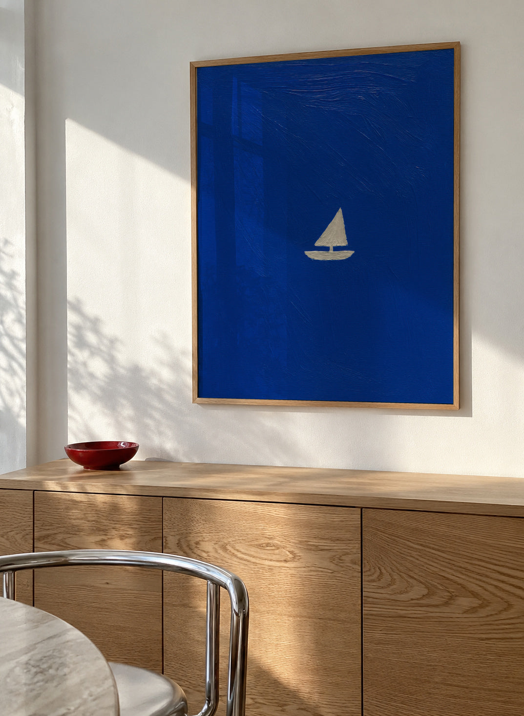 Solitary Sail - Framed poster in an interior