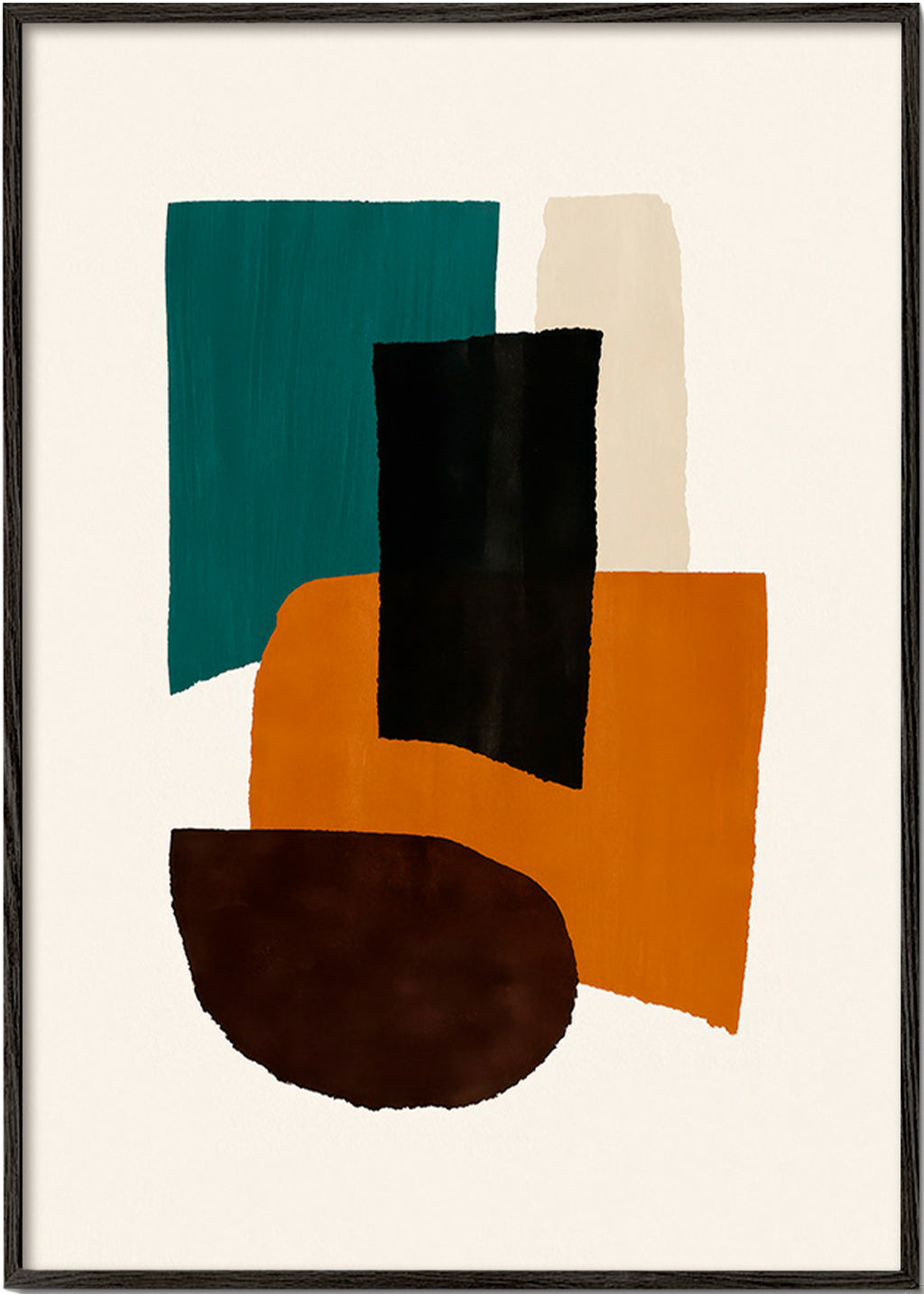 Cuadro abstracto con bloques terrosos – Black Frame