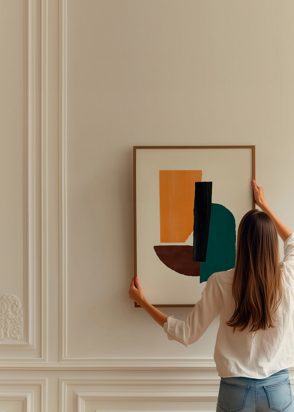 Cuadro abstracto con formas ochre y verde – Product3