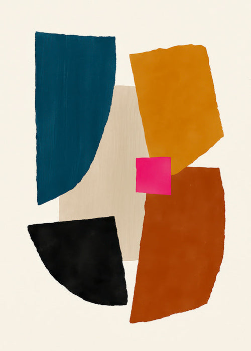 Cuadro abstracto manchas de color rosa y azul