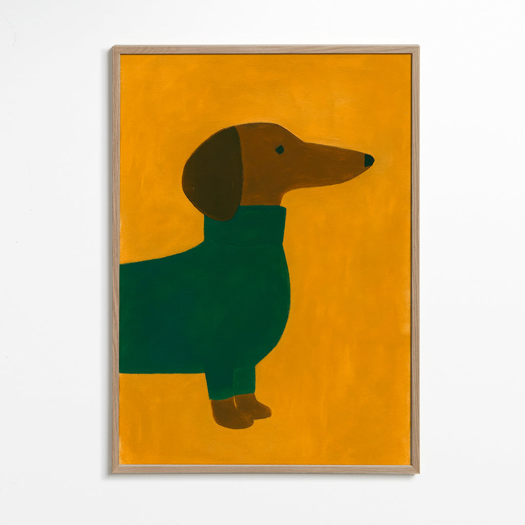 Cuadro perro salchicha en mostaza – Oak Frame