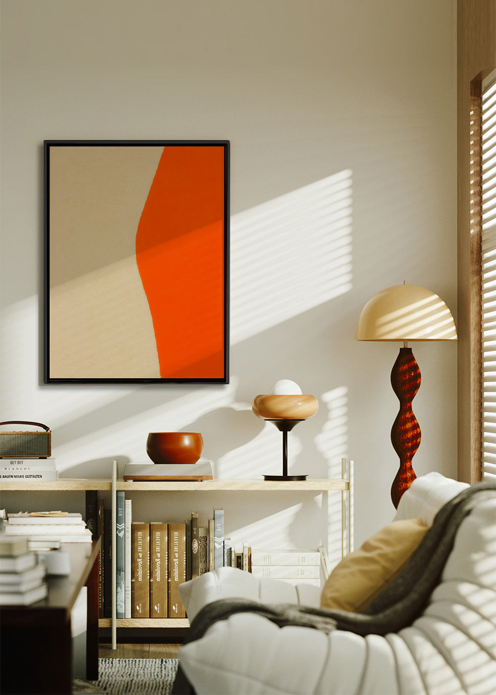 Cuadro abstracto con curva naranja y beige – Canvas1