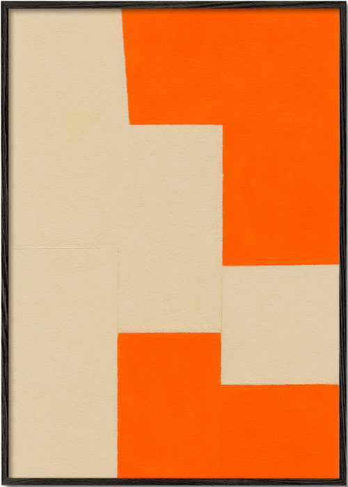 Cuadro geométrico en bloques beige y naranja – Black Frame
