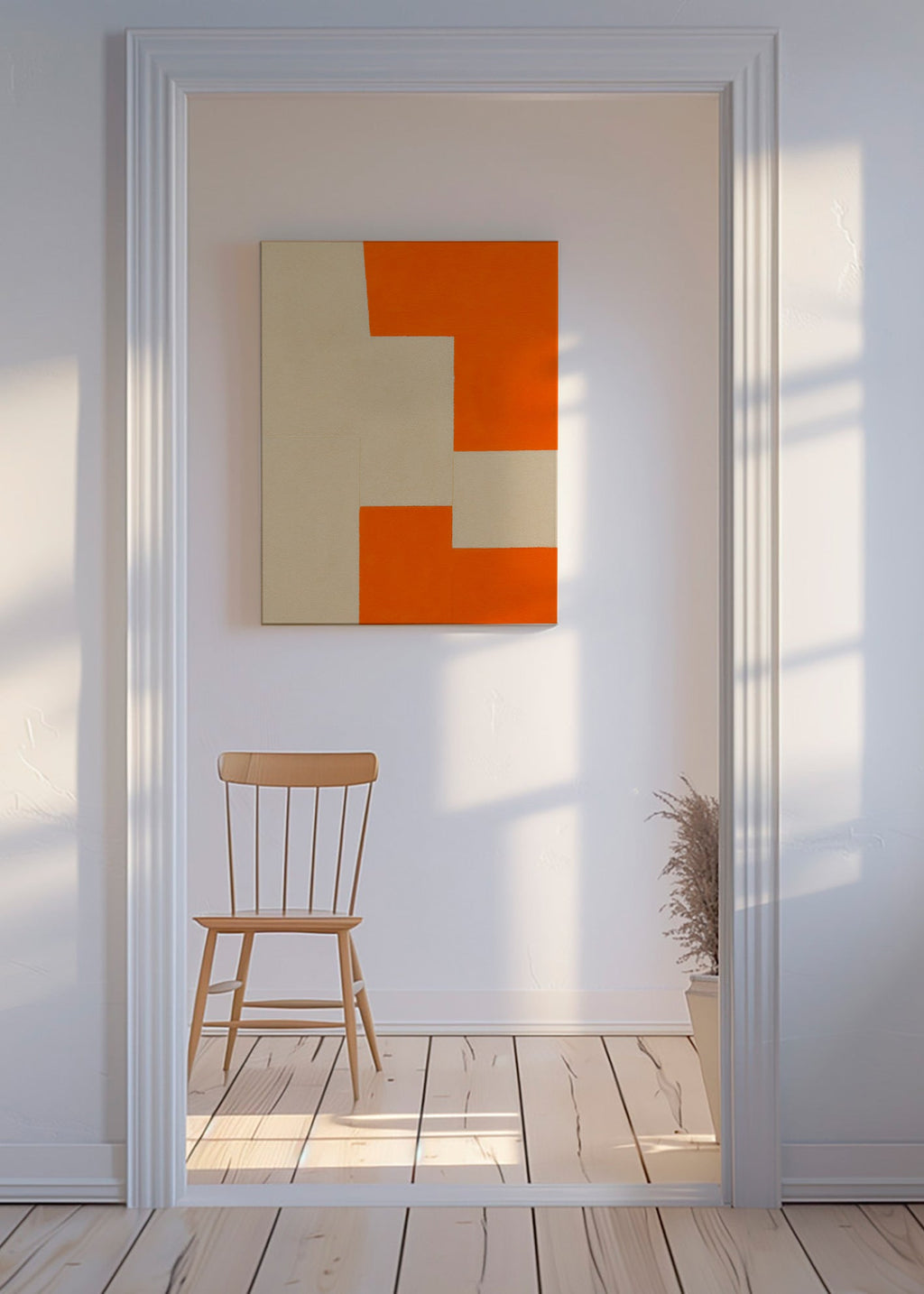 Cuadro geométrico en bloques beige y naranja – Canvas