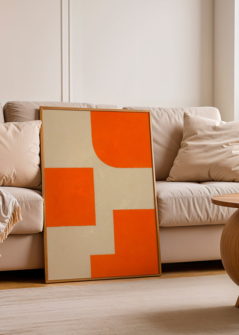 Cuadro geométrico en naranja y beige con bloques modulares – Product1