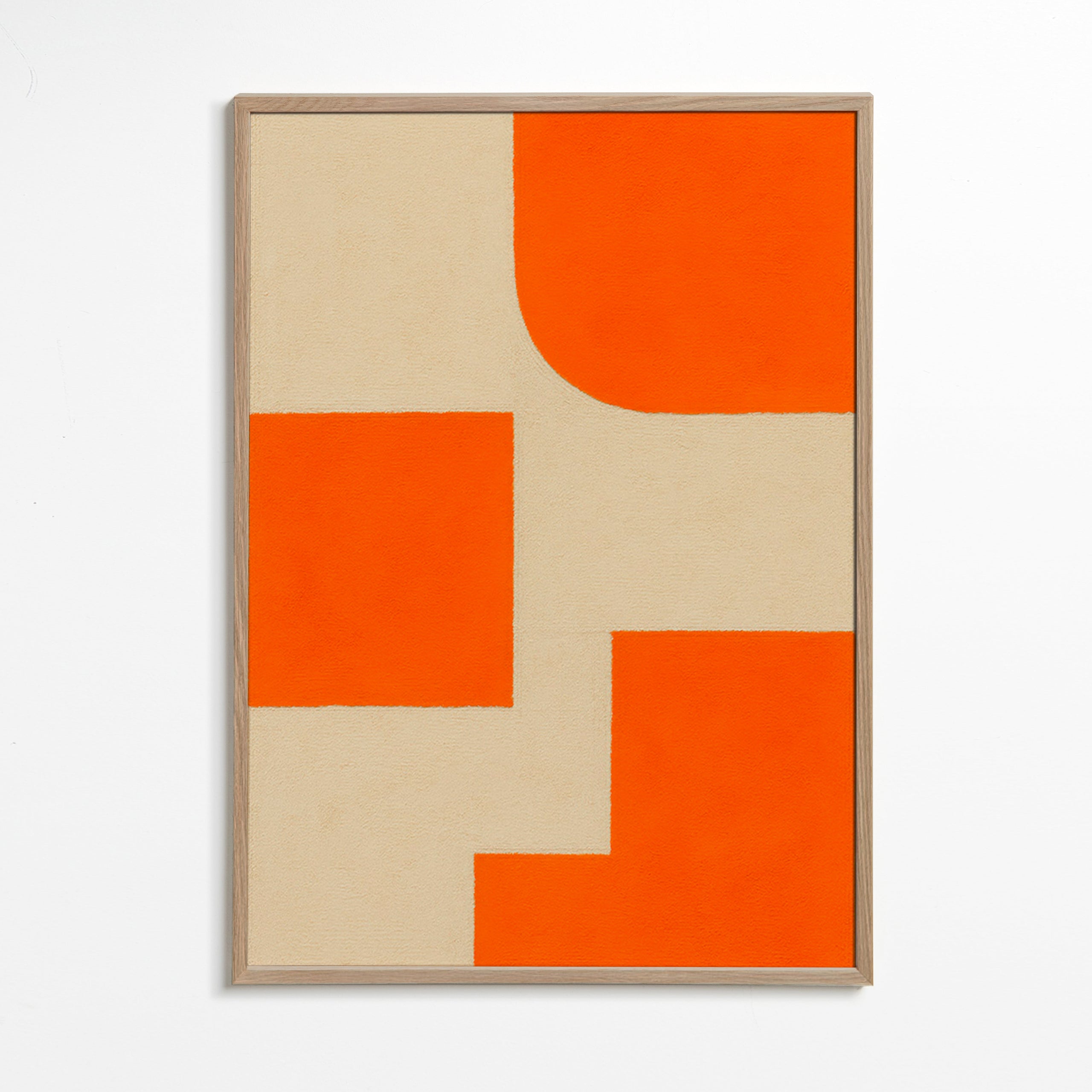 Cuadro geométrico en naranja y beige con bloques modulares – Oak Frame