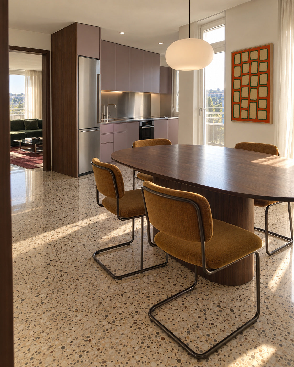 Terracotta Grid - Framed canvas in an interior