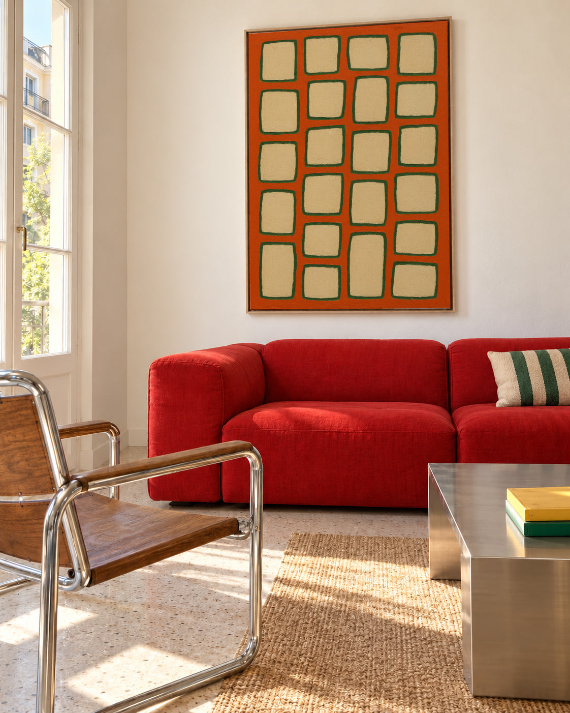 Terracotta Grid - Framed canvas in an interior