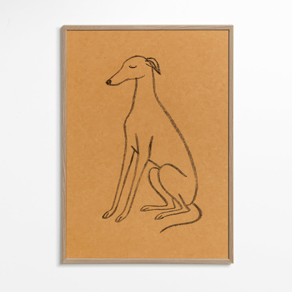 Cuadro silueta de galgo en línea minimal – Oak Frame