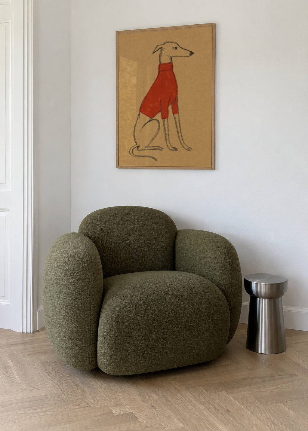 The Red Pullover - Framed poster in an interior