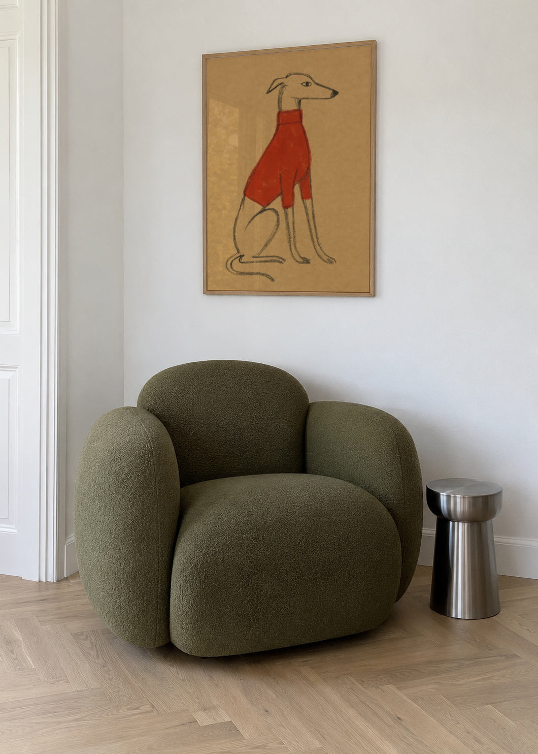 The Red Pullover - Framed poster in an interior
