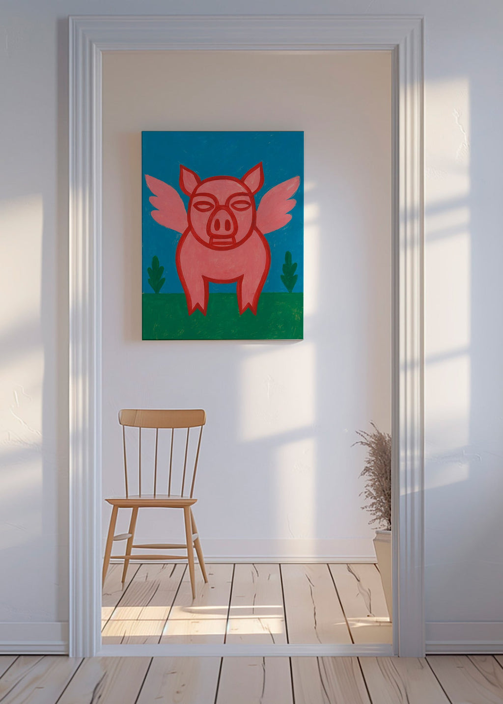 Cuadro cerdito alado en colores planos – Canvas