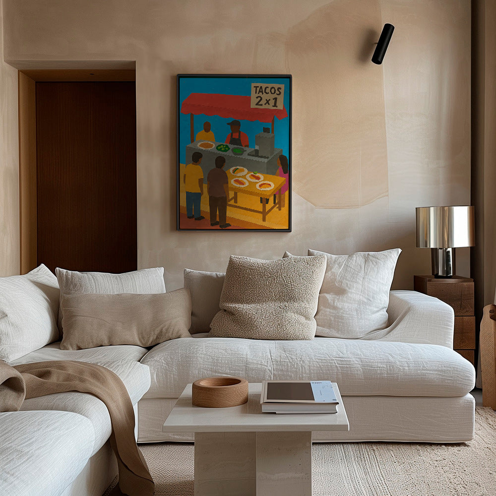 Cuadro de cocina con puesto de tacos ilustrado – Canvas1