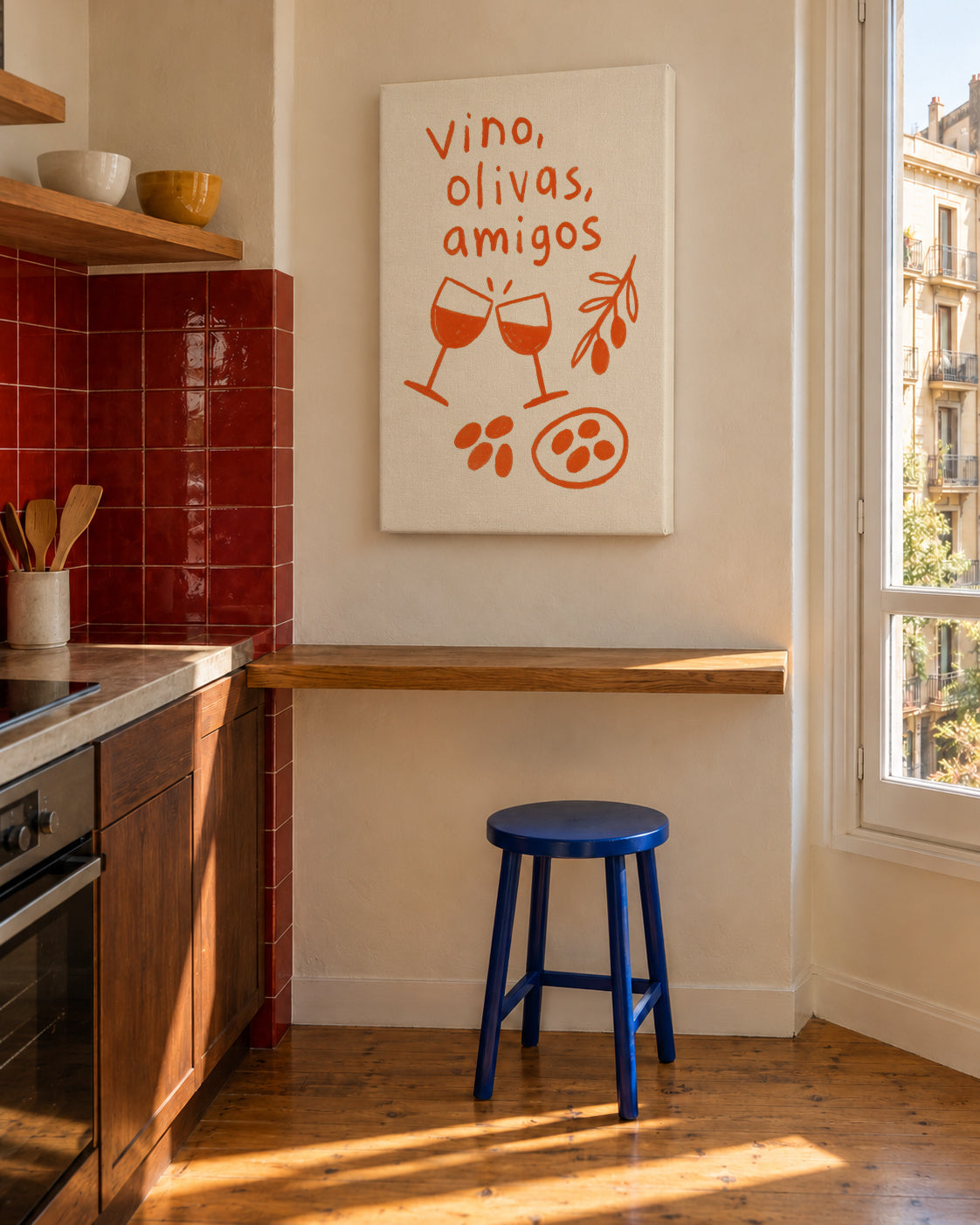 Friends & Olives - Unframed canvas in an interior