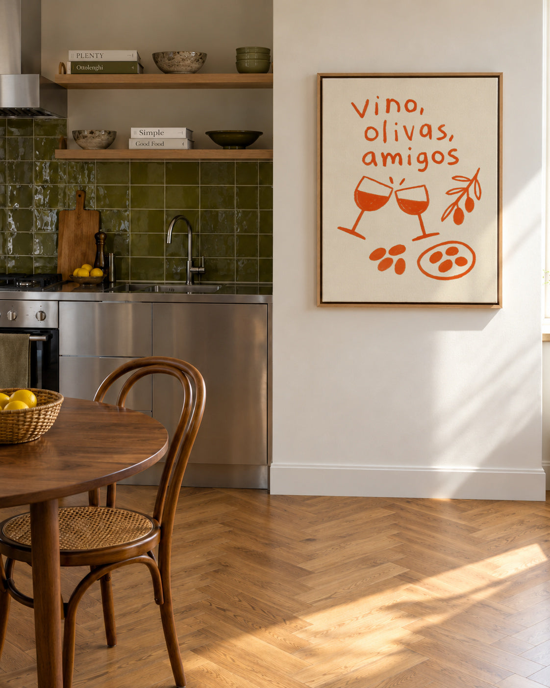 Friends & Olives - Framed canvas in an interior