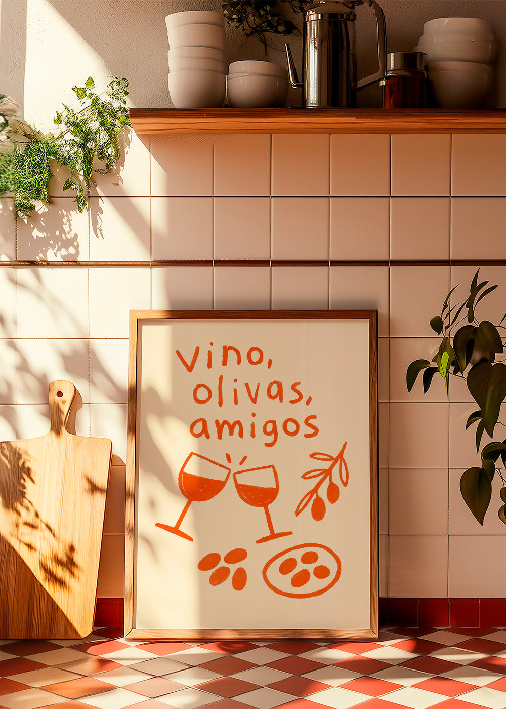 Cuadro de cocina: vino y olivas ilustradas – Product1