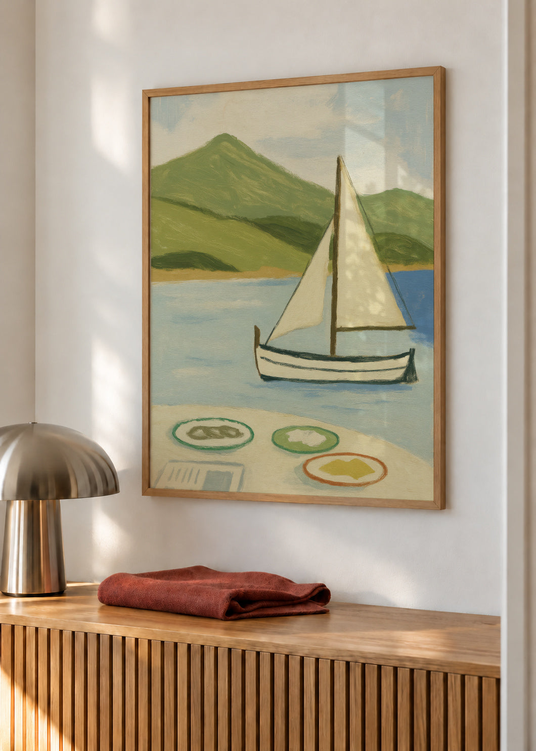 Lakeside Sailing - Framed poster in an interior