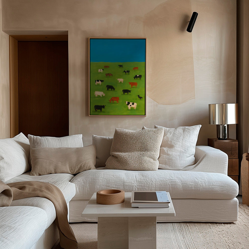 Cuadro de vacas pastando en pradera verde – Canvas1