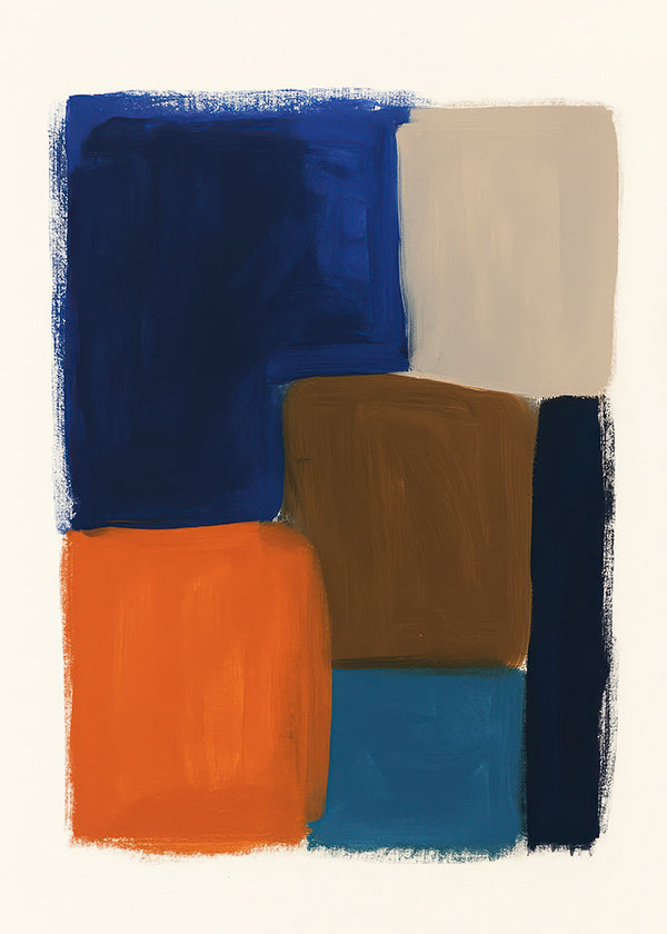 Cuadro abstracto de bloques marinos y cálidos