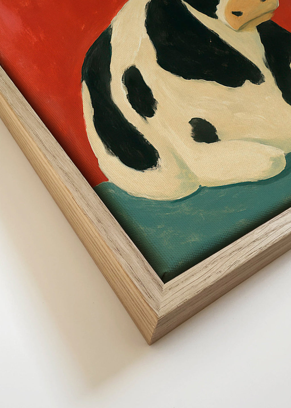 Cuadro vaca reposando en fondo rojo – Canvas detail