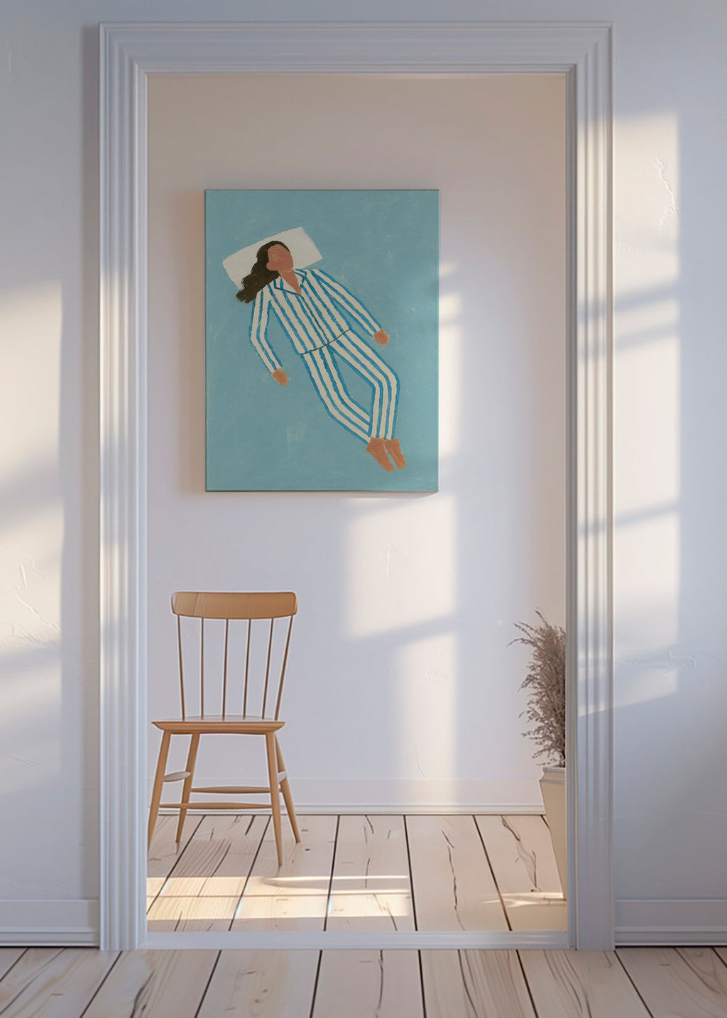 Ilustración mujer en pijama a rayas – Canvas