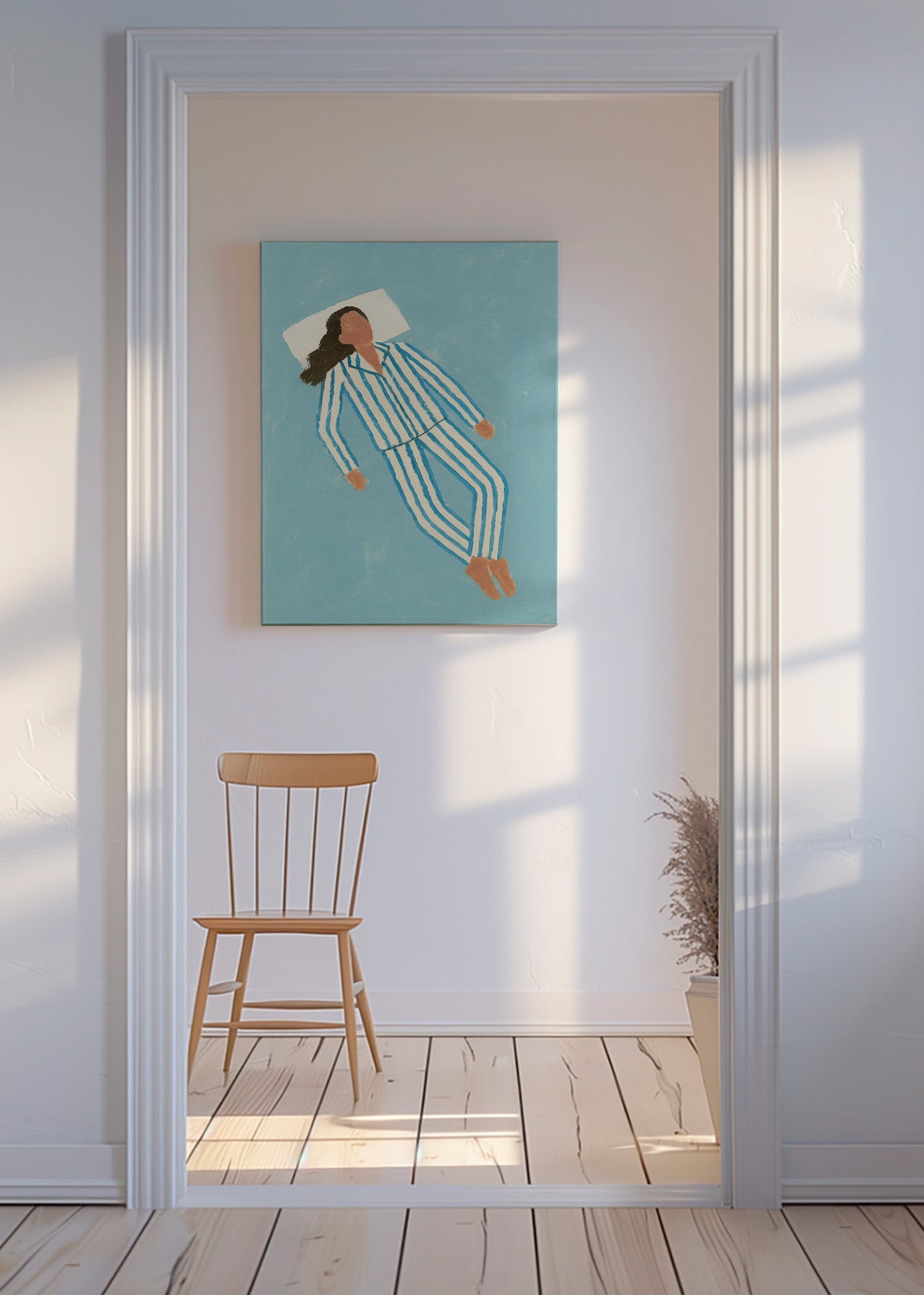 Ilustración mujer en pijama a rayas – Canvas