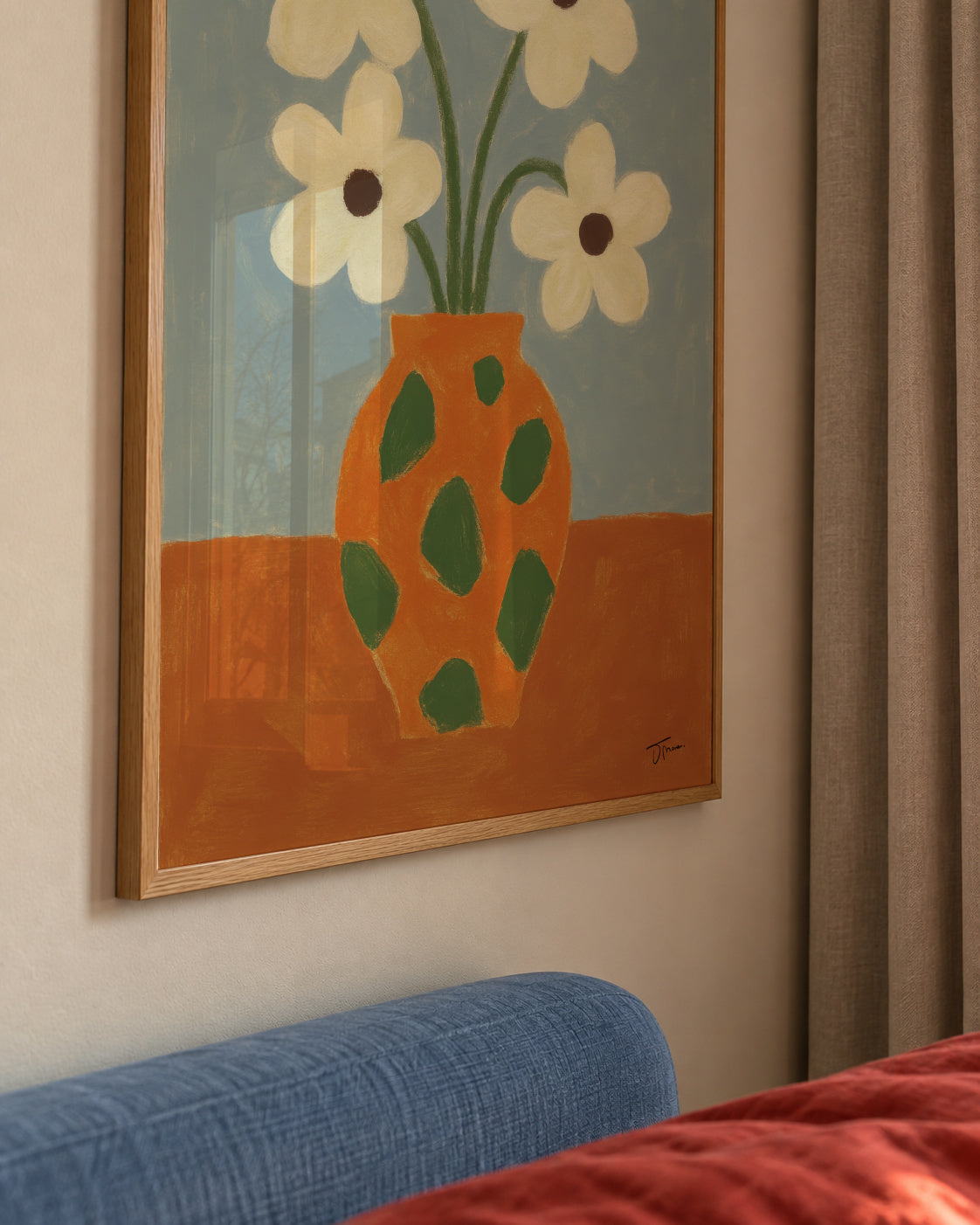 Green Speckled Vase - Framed poster detail
