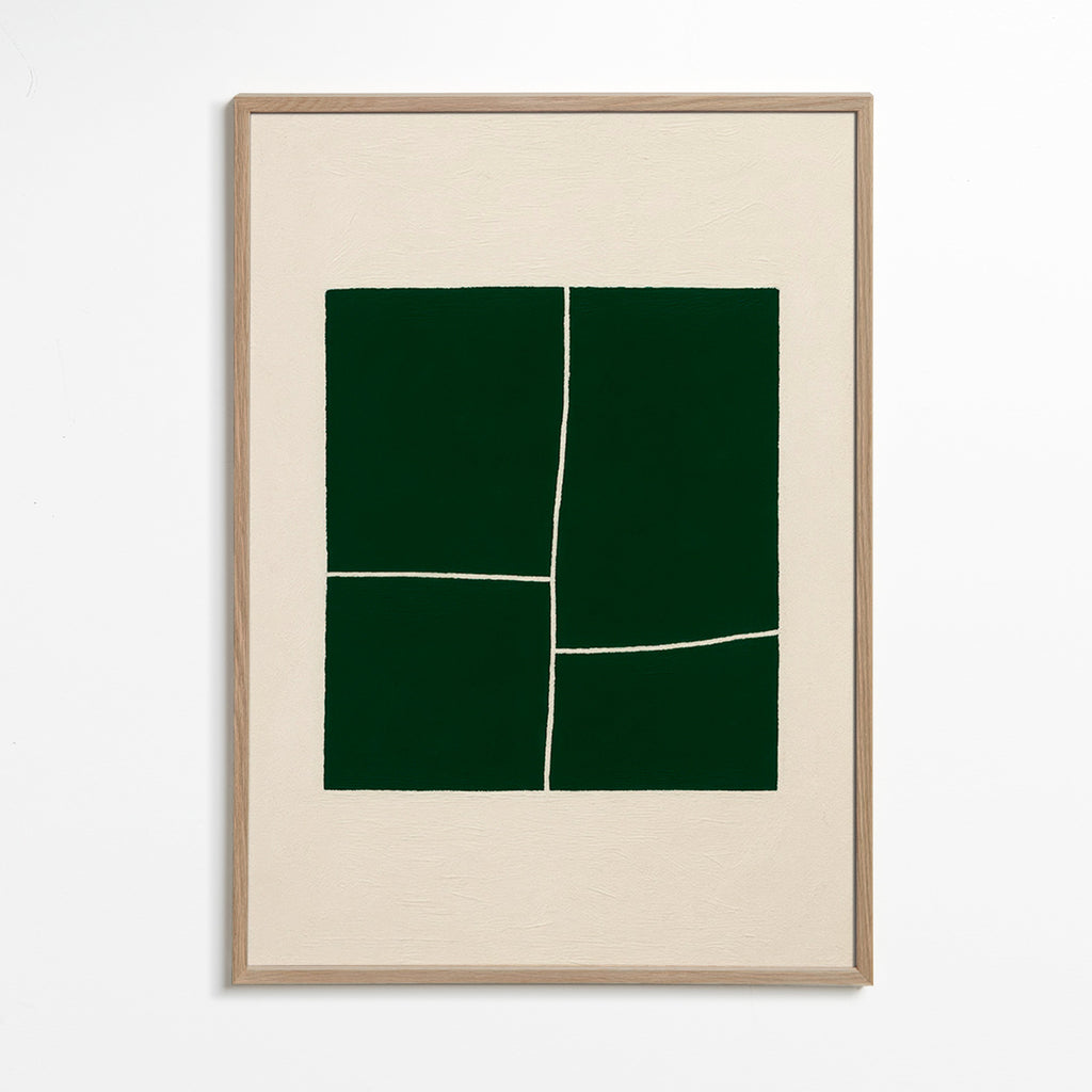 Cuadro abstracto con bloques verdes – Oak Frame