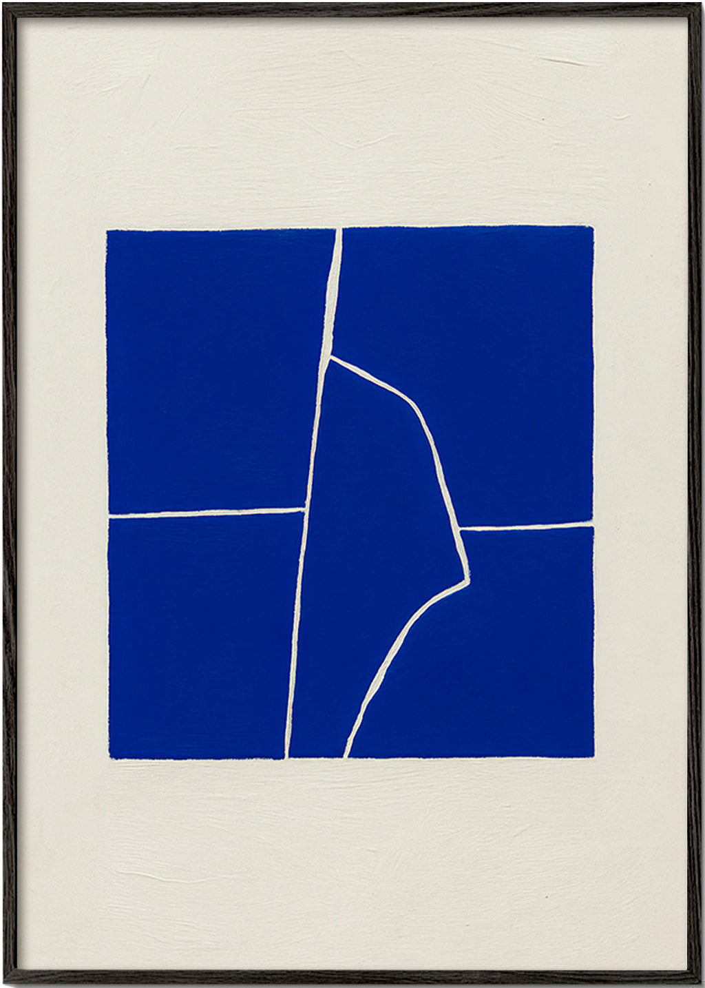 Cuadro abstracto azul con fractura geométrica – Black Frame