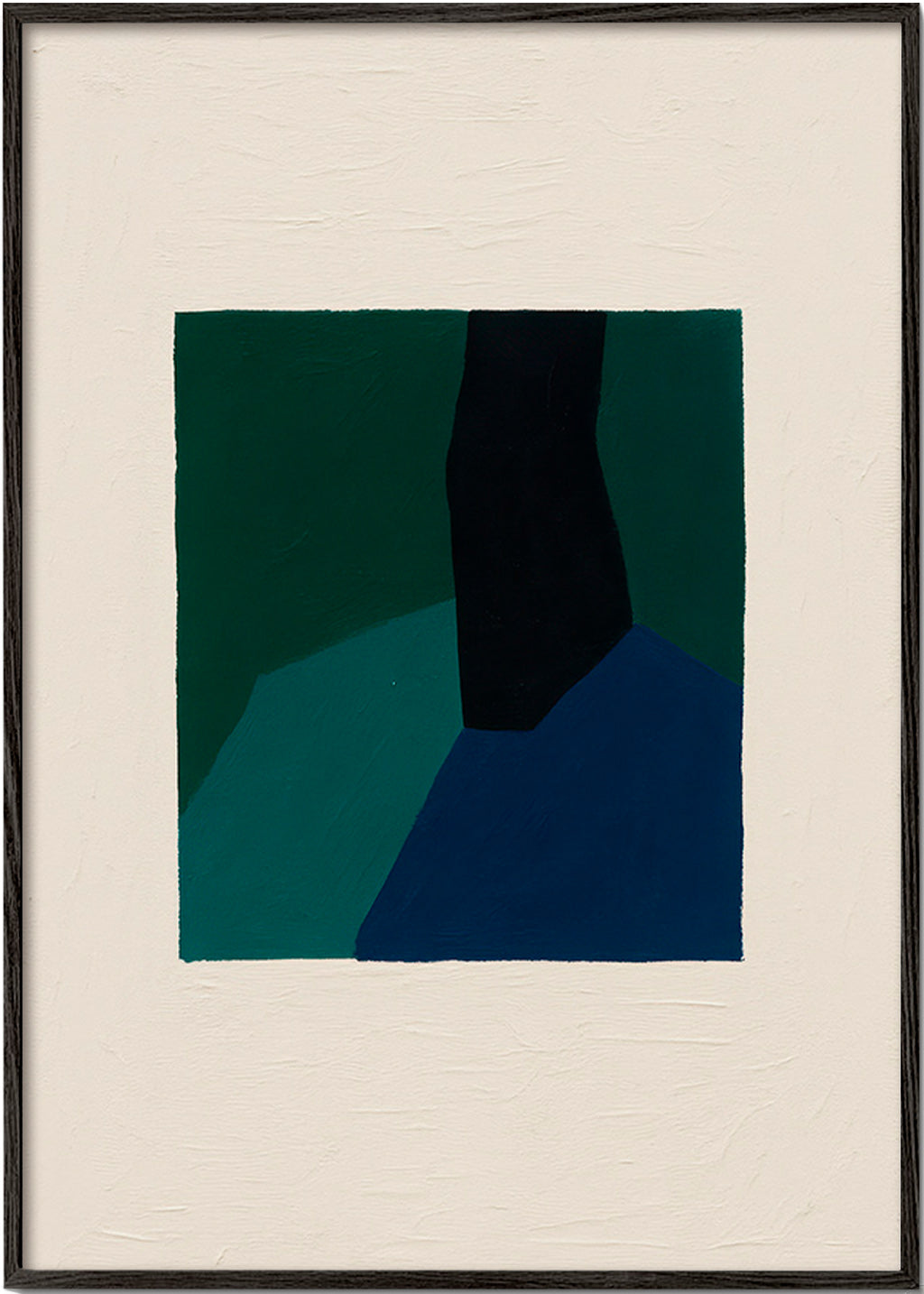 Cuadro abstracto con bloques verdes y azul marino – Black Frame