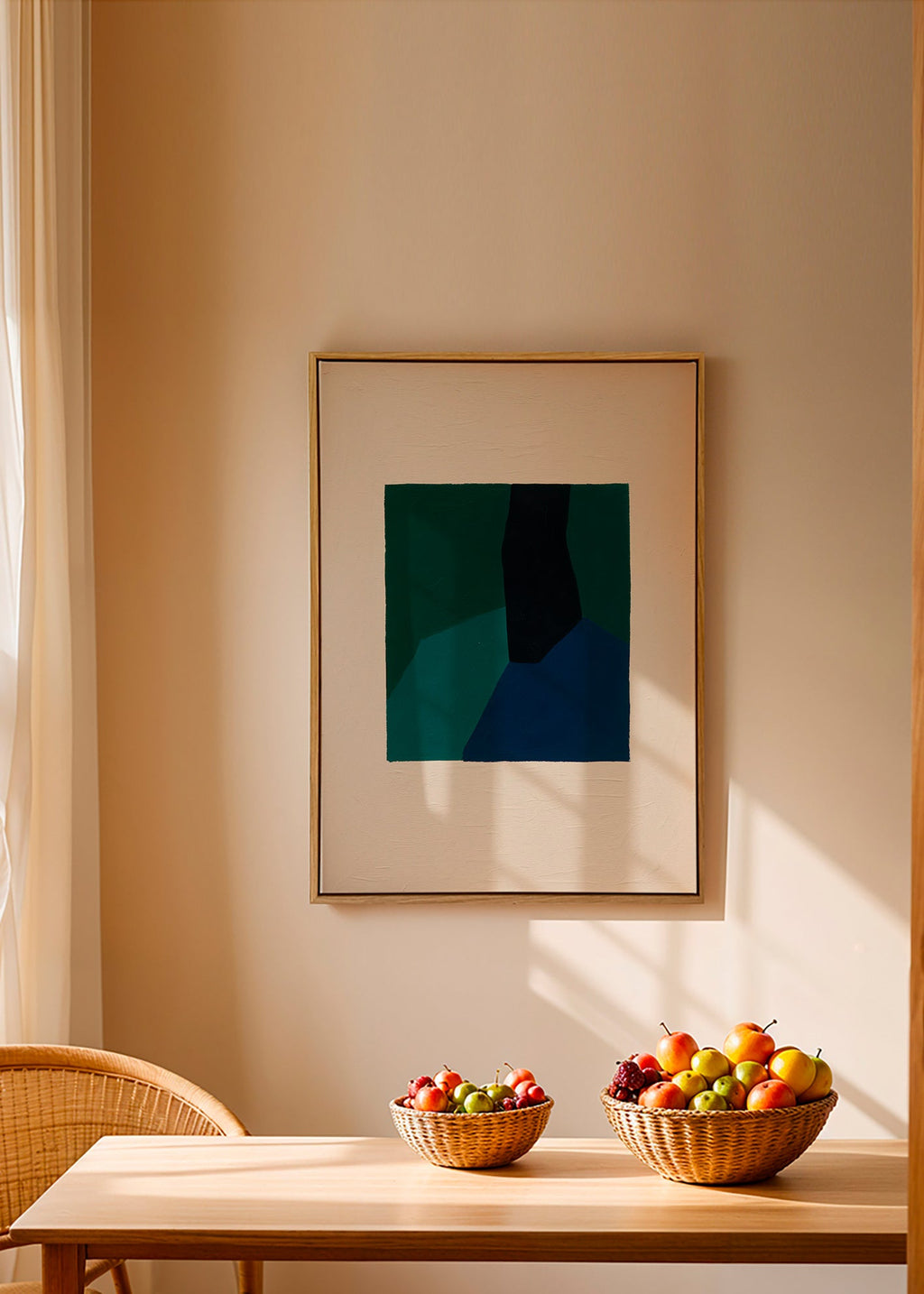 Cuadro abstracto con bloques verdes y azul marino – Canvas2