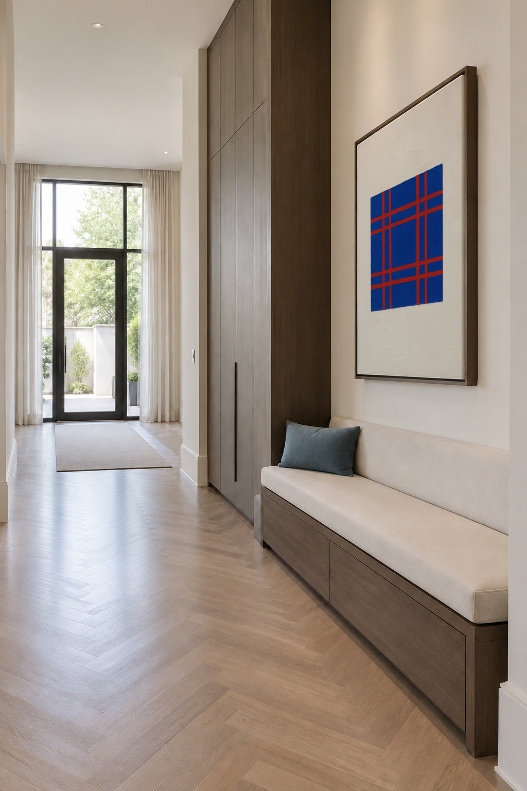 Cobalt Plaid - Framed canvas in an interior