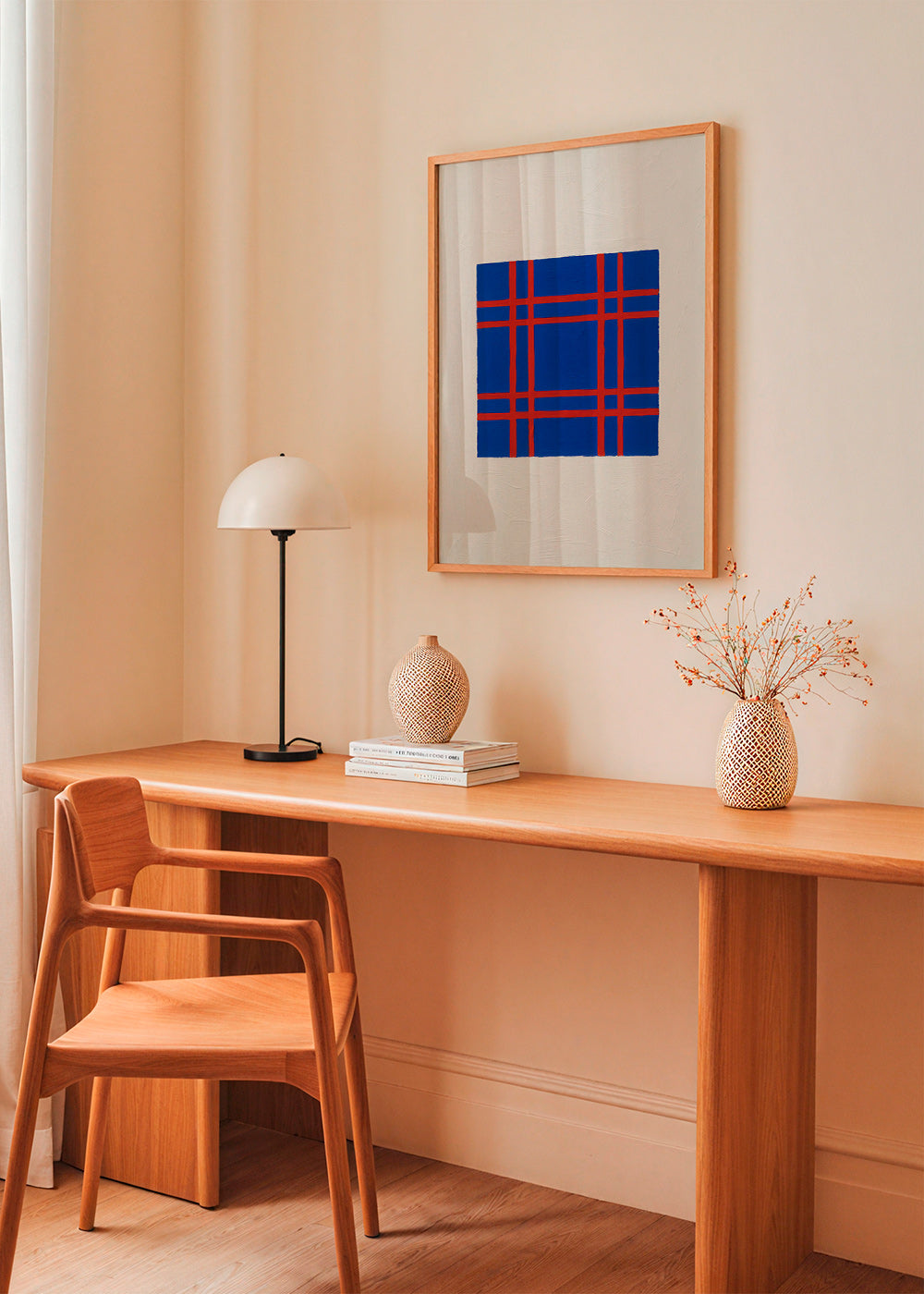 Cuadro geométrico azul con trama roja – Product2