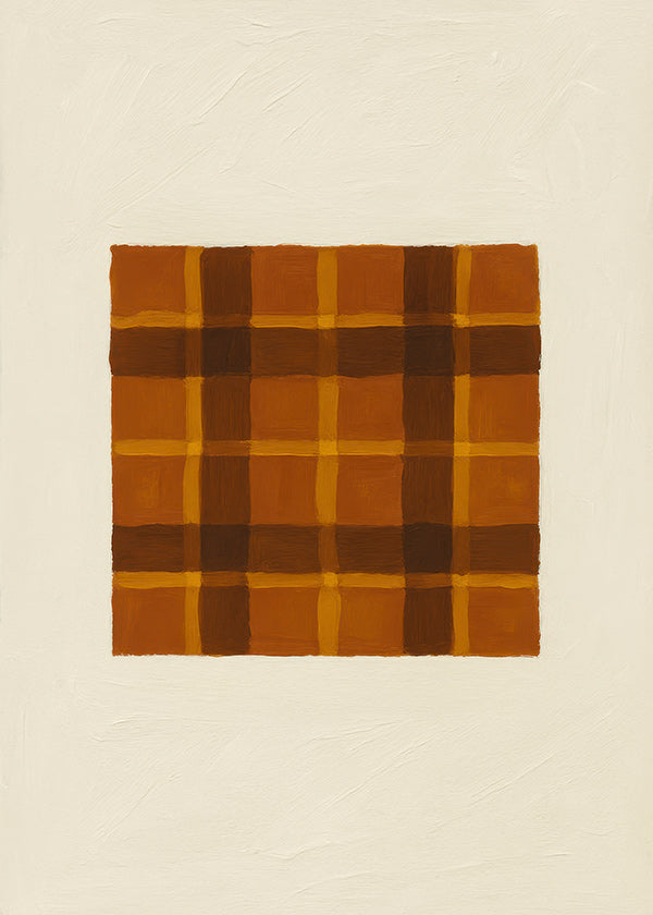 Cuadro geométrico ocre con panel central