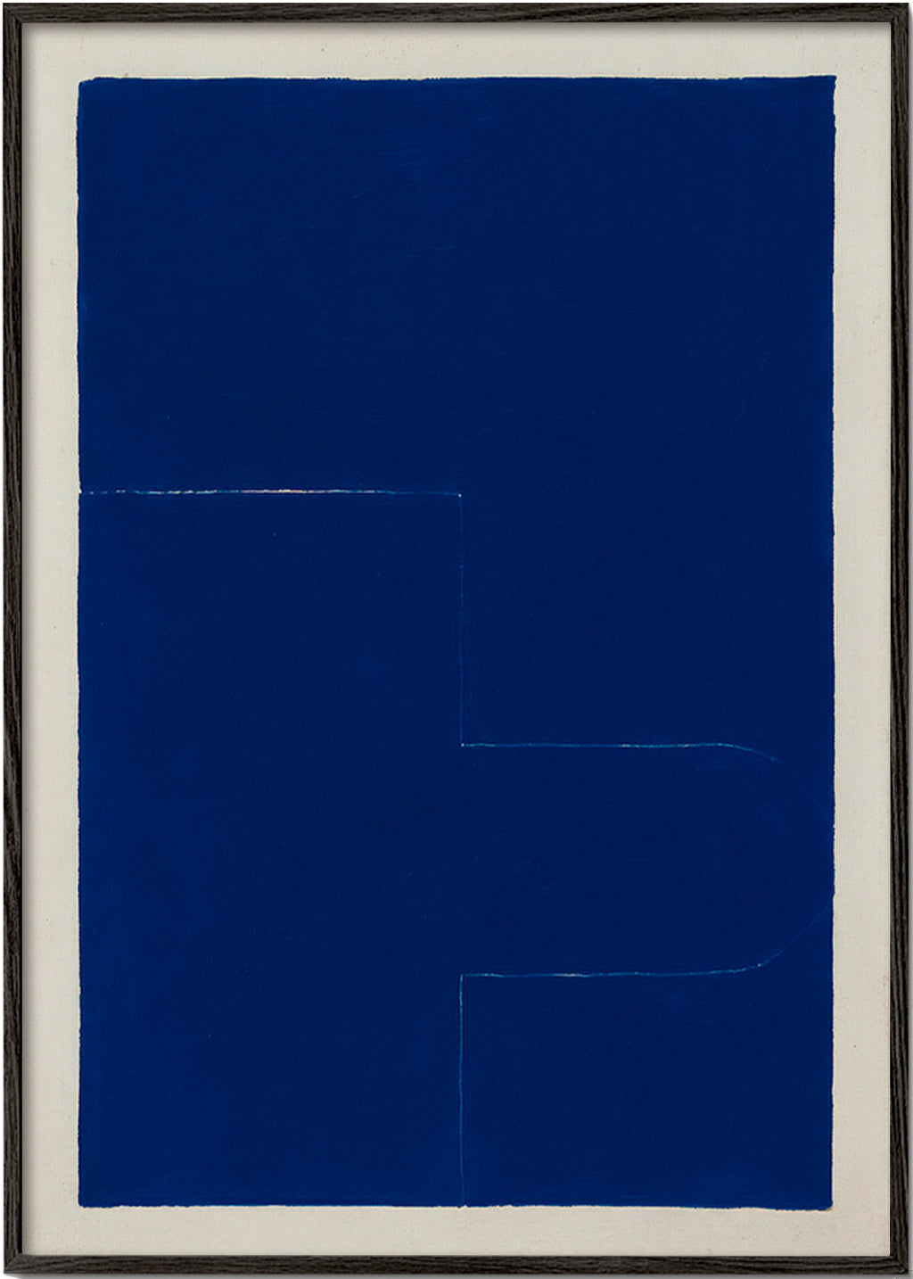 Cuadro geométrico azul con bloque vertical – Black Frame