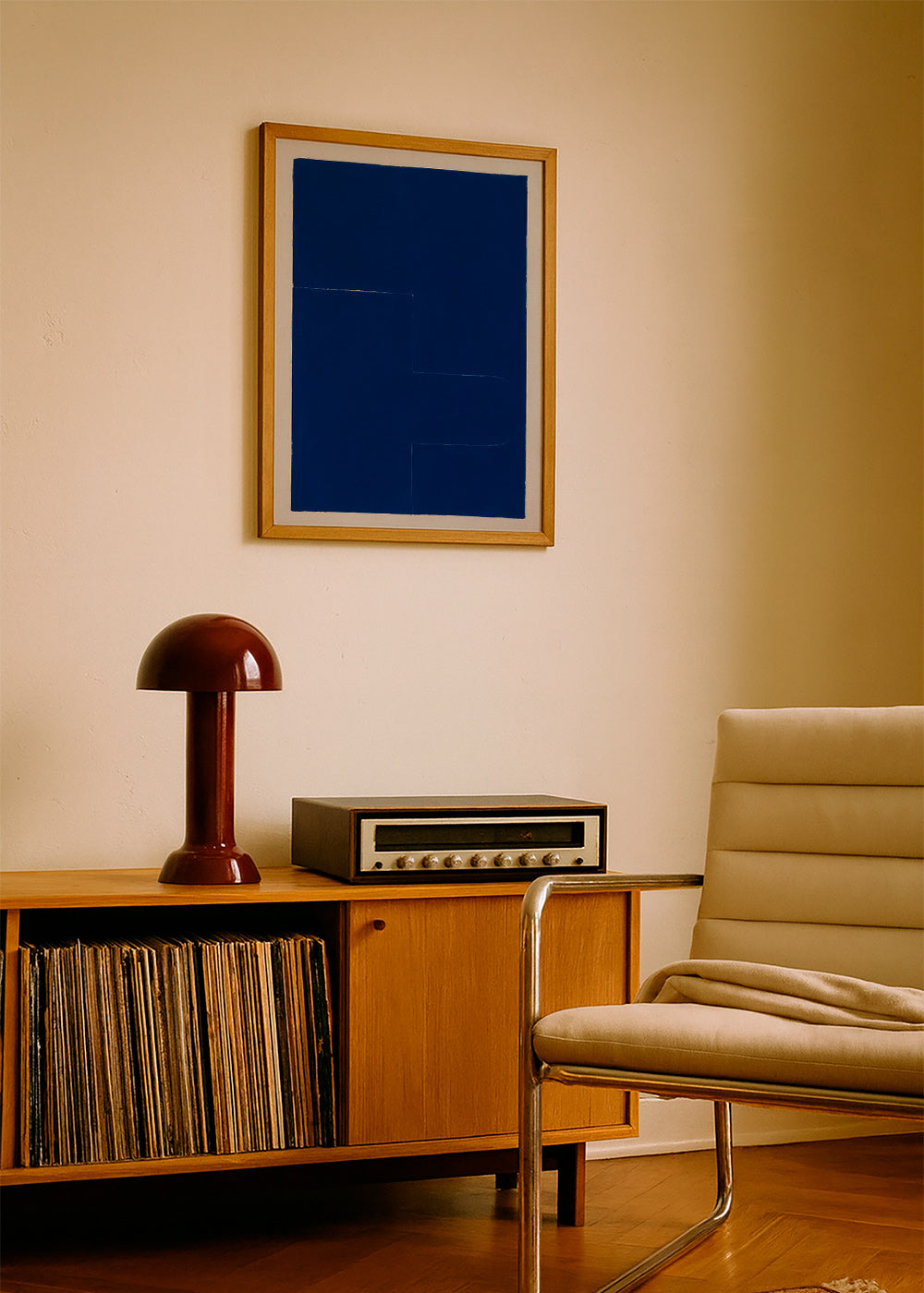 Cuadro geométrico azul con bloque vertical – Product1