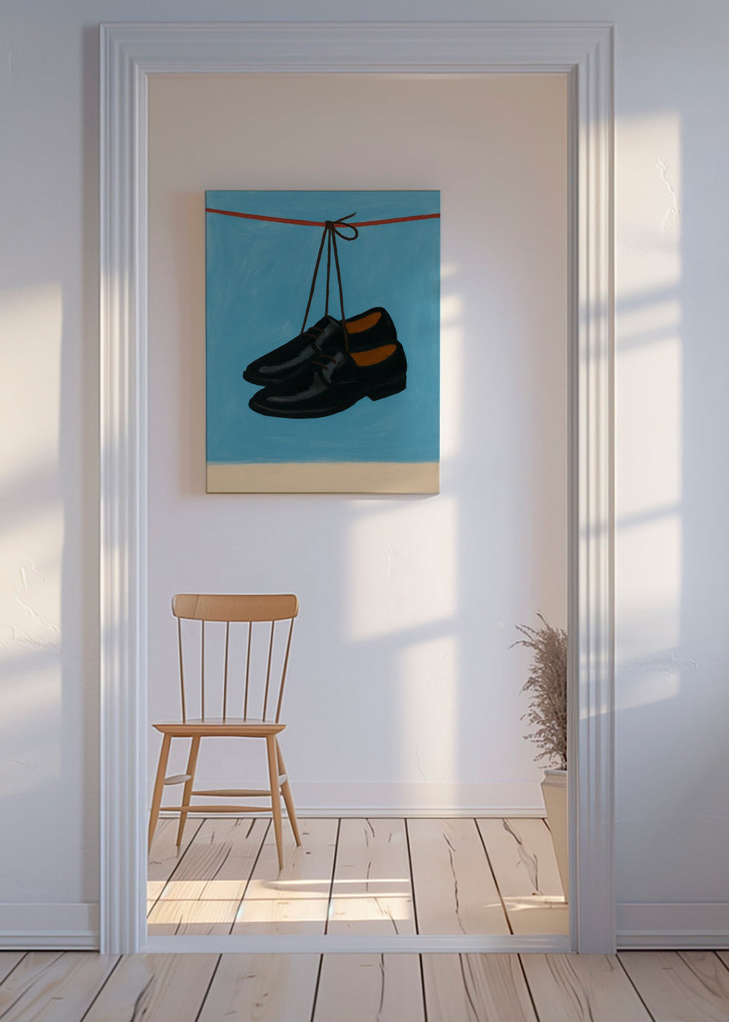 Ilustración de zapatos colgantes sobre fondo azul – Canvas