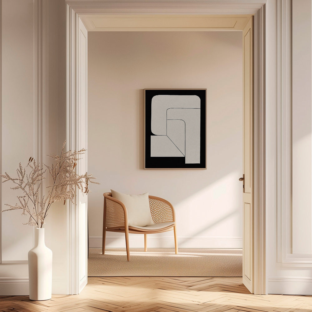 Cuadro geométrico minimalista crema y negro – Canvas1