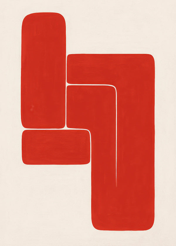 Cuadro geométrico con formas L rojas