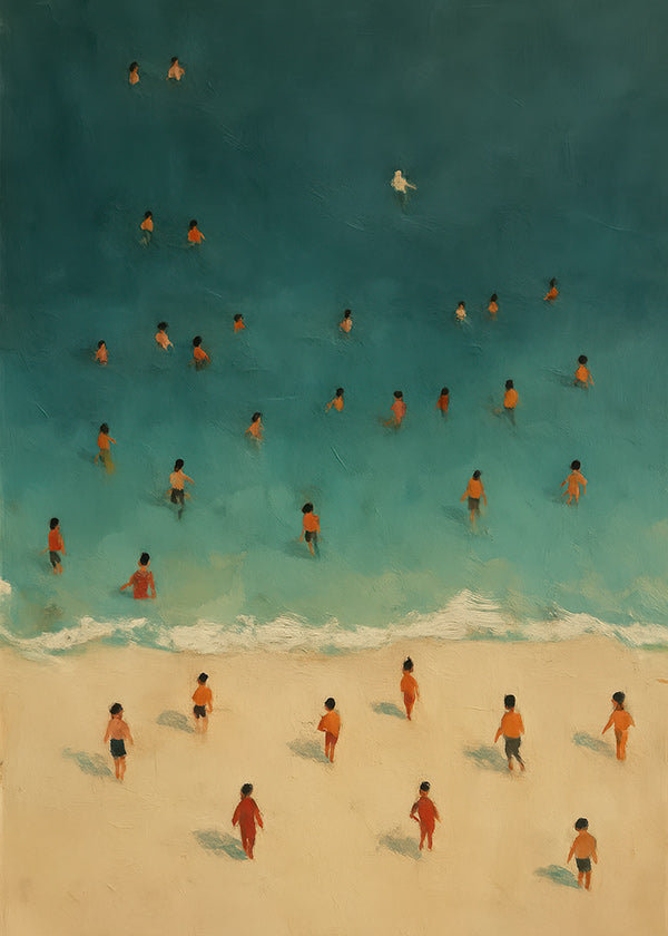 Cuadro de paisaje: playa vista aérea con bañistas