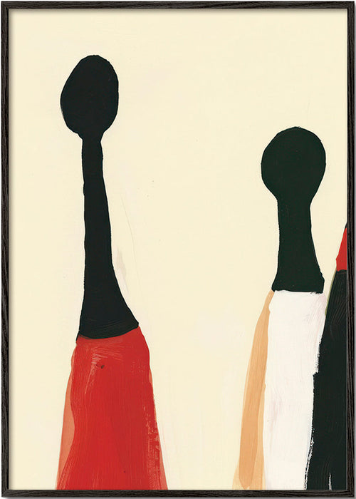 Cuadro abstracto de figuras alargadas en rojo y negro – Black Frame