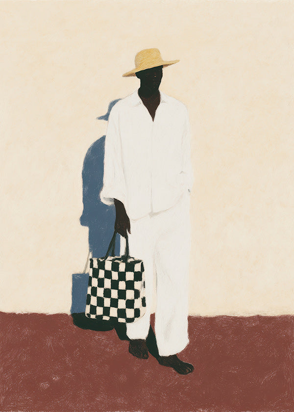 Cuadro minimalista con figura en traje blanco