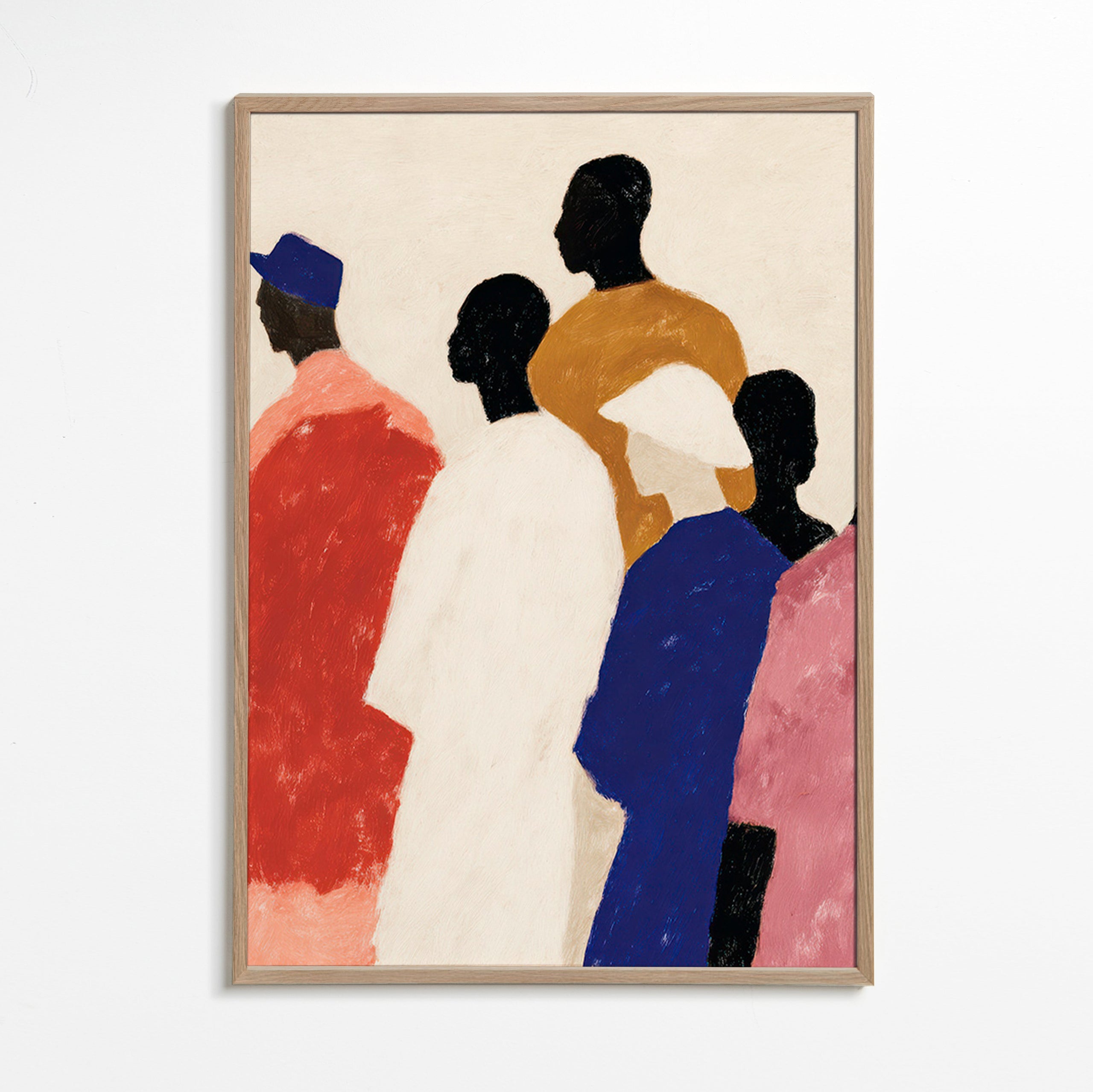 Cuadro abstracto de figuras en fila – Oak Frame